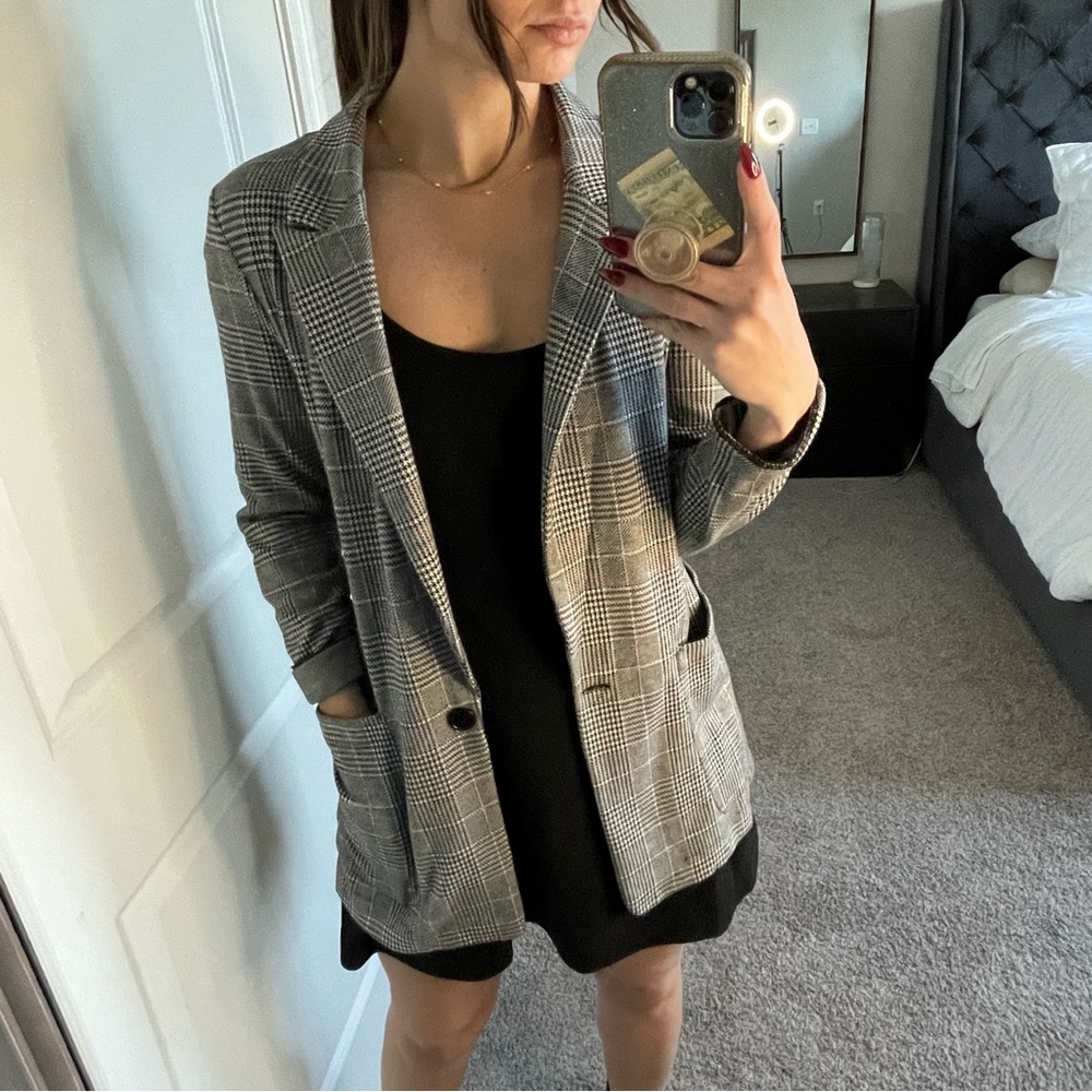 H&M Grey Plaid Blazer Size 6